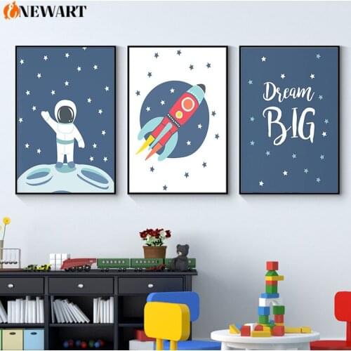 Big Dream Wall Art Nursery Decor Canvas Print Painting Star Night Sky Space Cartoon Theme Poster Baby Kid Child Room Decoration