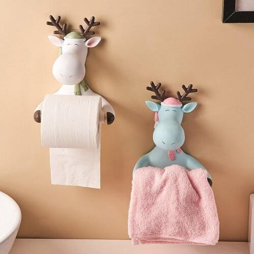 Nodic Home Decor Cartoon Reindeer Toilet Paper Towel Holder Tissue Box Wall Hanging Decoration Home Storage Bathroom Accessories