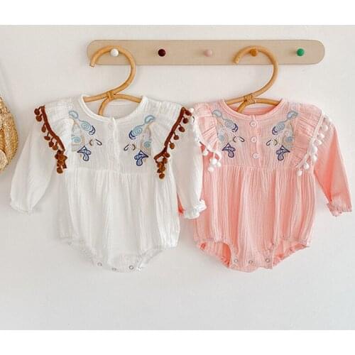 New 2020 Baby Girls Embroider Rompers Kids Baby Clothing Spring Autumn Toddler Clothing Baby Girl Long Sleeve Rompers