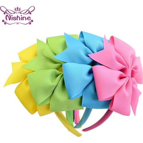 Nishine Lovely Dovetail Bowknot Baby Girl Hair Hoop Fashion Grosgrain Ribbon Bows Infant Elastic Hairband Kids Photography Props