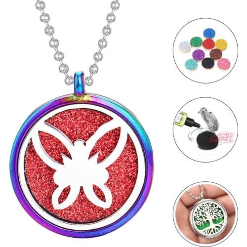 Wholesale Aromatherapy Jewelry Hot Magnetic Aroma Diffuser Jewelry Butterfly Locket Pendant Essential Oil Scent Necklace