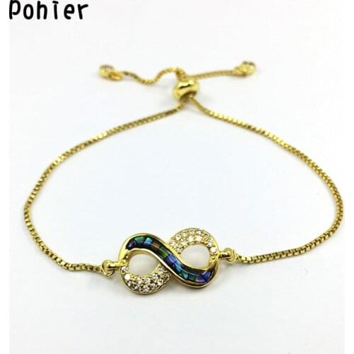 Pohier Infinite With Black Shell Charms for Adjustable Colorful Mico Pave Charms Women Bracelets CZ jewelry