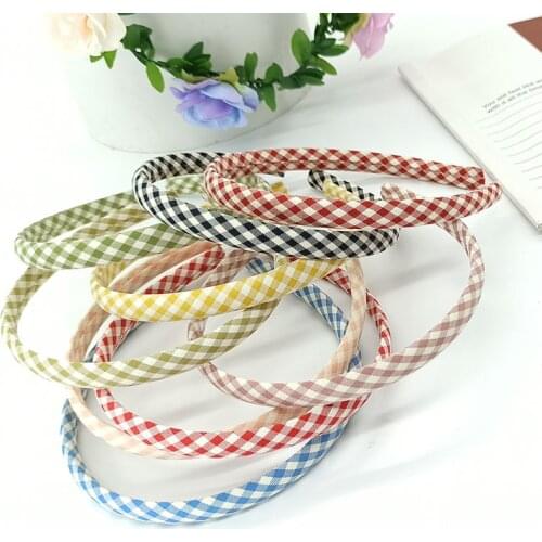 12mm Plaid Fabrics Headbands Sweet Hair Accessories For Women Girls College Hoops Bow Hair Band Face Wash Hairband Holder Bands