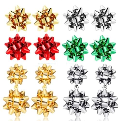 Christmas Bow Earrings Xmas Present Bow Earrings Christmas Stud Earrings for Women Girls 2020 Fashion New Year Gift