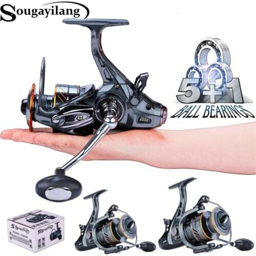Sougayilang All Metal Spool Spinning Reel 5+1BB Double Spool Fishing Reel 8KG Max Drag 5.5:1 4.7:1 Gear Ratio Carp Fishing Reel