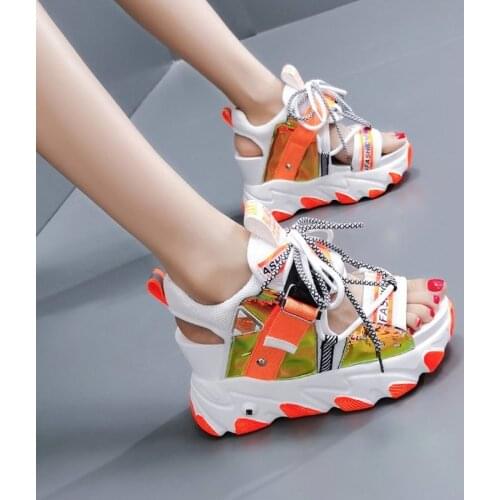 Women Chunky Platform Sandals Designers New Brand 2021 Summer Beach Casual Shoes Woman Lace Up Wedges 9CM Fashion Sandal Ladies