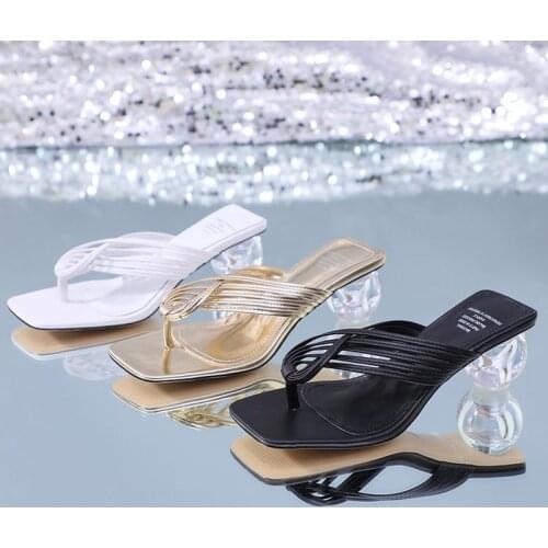 Summer Women Square Toe Slippers Flip Flop Ladies Fashion High Heels Sandals PU Leather Womens Casual Shoe Female Footwear2021