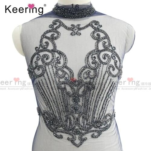 Front and back)Hand-made grey Rhinestone bodice applique Dress Patch For Wedding Dress WDP-252