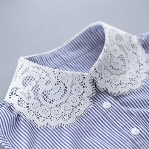 High Quality Vertical Stripes Hollowed Lace Shirt Sweater Lace Crochet False Collar Detachable Collar Women Clothes Accessories