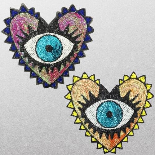 High Quality Lovely Love Heart Eyes Sew On Sequins Patches for Clothing DIY AppliqueforJean Jacket T-Shirt Dress Accessories