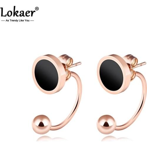Lokaer Personality Semi-circular U Shaped Hook Line Earrings Stainless Steel Rose Gold Color Earrings For Women Gifts E17087