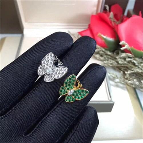 Hot Brand 2 Butterfly Women Stud Earring With Clip Back In 100% Real 925 Sterling Silver Set Pink/Yellow/White/Green Stone Gifts