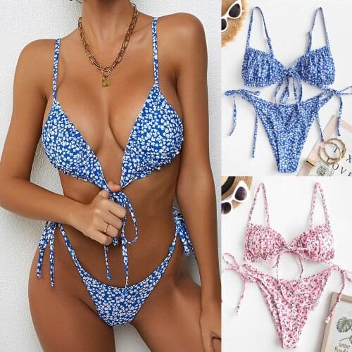 Women Floral Print Bikini Set Bandeau Bandage Push-up Brazilian Swimwear Beachwear Sexy Swimsuit Женская Одежда Maio#g3