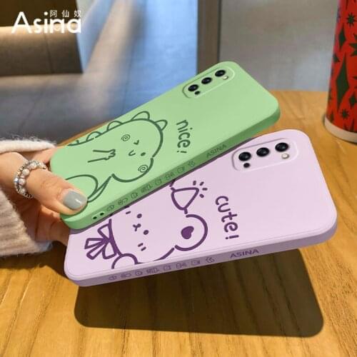 ASINA Liquid Silicone Case For OPPO Reno 5 4 3 2 Pro Cute Cartoon Straight Edge Cover Bumper For Realme X7 Find X3 X2 Neo Coque