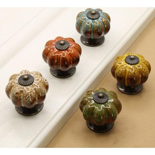 1 Pcs Single Hole Ball Handle Ceramics Pull Furniture Handle Dresser Knobs Crystal Cabinet Pull For Furniture Pumpkin Knobs