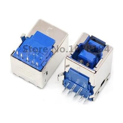 20PCS/Lot Blue USB 3.0 Female Socket Connector B Type Square 90 Degree High-Speed 9Pin
