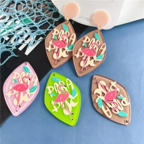 2021 New style color Flamingo/letters pattern print geometry Leaves shape acrylic beads diy jewelry earring/garment accessory