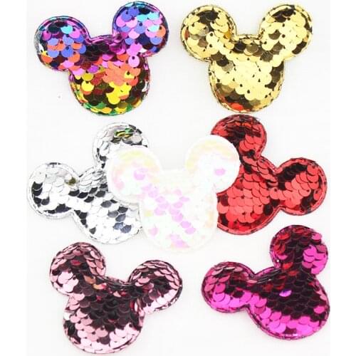 28Pcs Glitter Sequins Fabric Mouse head Padded Patches Mouse Appliques for DIY Clothes Kids Hair Clip Ornament Accessories