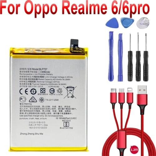 4300mAh BLP757 Mobile Phone Battery For Oppo Realme 6 RMX2001 6S 6Pro RMX2061 Pro