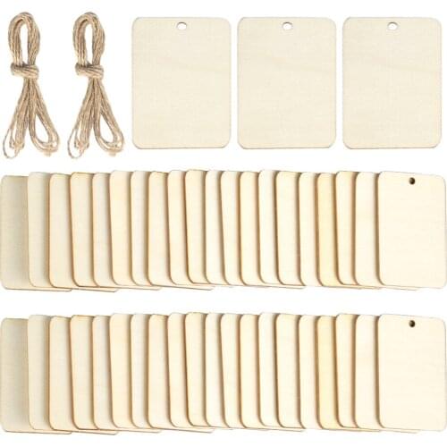 50/100pcs Wood Gift Hemp Nature Wooden Wine Decor Slice Labels Unfinished Rectangle Blank Hanging Label Party Ropes Tags Wedding