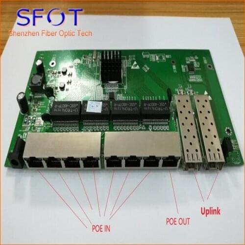 8pcs/lot, 2 Ports SFP+8 Ports RJ45 POE reverse Switch board, not manageable, 1~7 ports POE IN and port 8 POE OUT