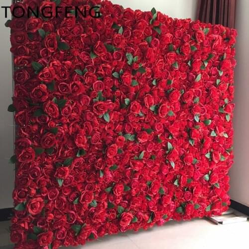 8PCS/lot Artificial silk rose flower wall wedding background decoration Flower runner stage wedding decoration RED TONGFENG