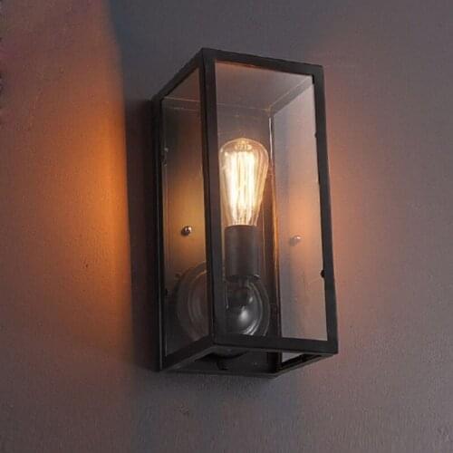 American European Retro Industrial Garden Aisle Corridor Lamp Glass Box Iron Art Waterproof LED Wall Lamp Lights
