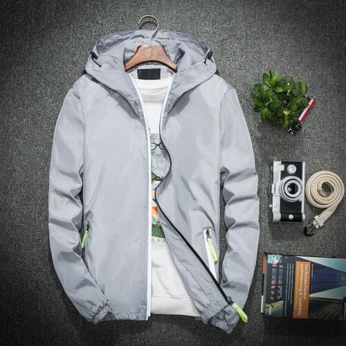 B 2019 Spring Autumn Bomber Windbreaker Jacket Men Casual Slim Hooded Coat Thin Zipper Raincoat Outwear Jacket Plus Size 6XL 7XL