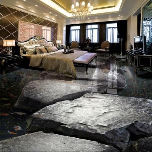 Free shipping photo Stone flowing water carp living room bathroom 3d flooring living room bedroom wallpaper mural flooring