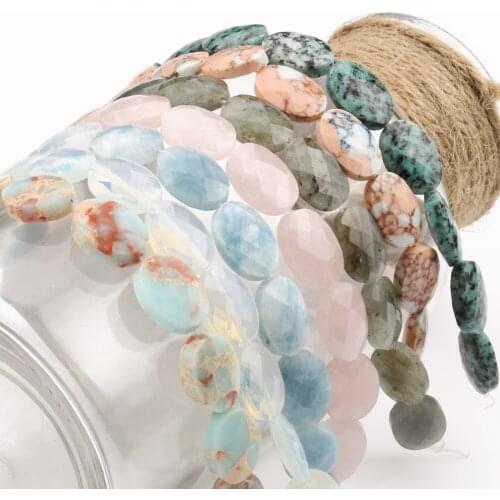 11pcs Natural Quartz Labradorite Shoushan Stone Oval shape Faceted Beads For Jewelry Making DIY Bracelet Necklace Accessories