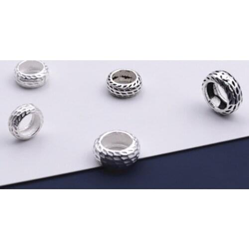2pcs/lot 925 Sterling Silver Wheel Shape Big Hole Loose Beads 6mm 7.5mm Women Men Decoration Silver Beads DIY Jewelry FIndings