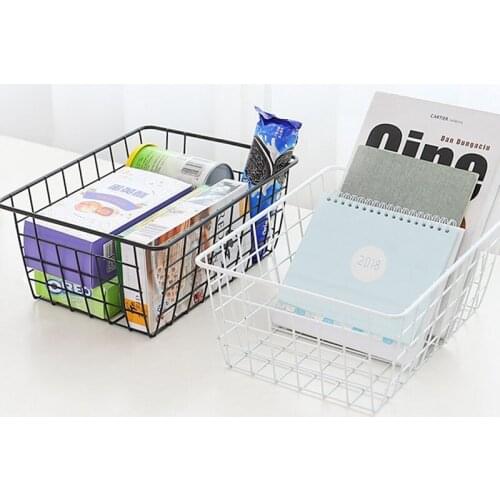Black White Iron Storage Basket Desktop Bathroom Iron Shelf Sorting Organizer Dormitory Basket