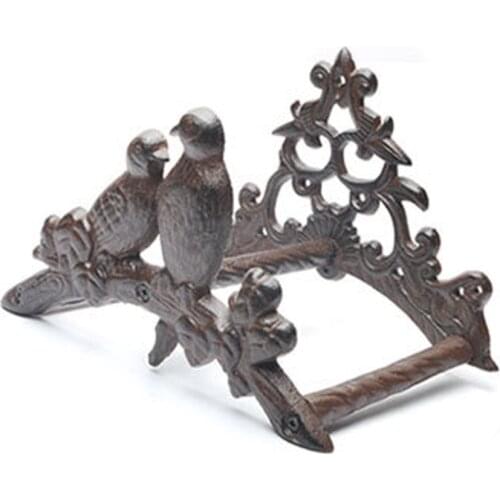 DRELD Vintage Couple Birds Design Cast Iron Water Pipe Holder Home Garden Wall Decor Small Water Faucet Pipe Storage Holder