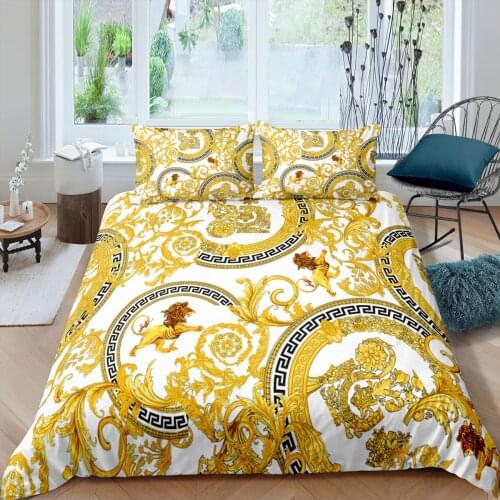 Home Textiles Luxury 3D Golden Lion Print Duvet Cover Set 2/3 Pcs Pillowcase Kids Bedding Set AU/EU/UK/US Queen and King Size