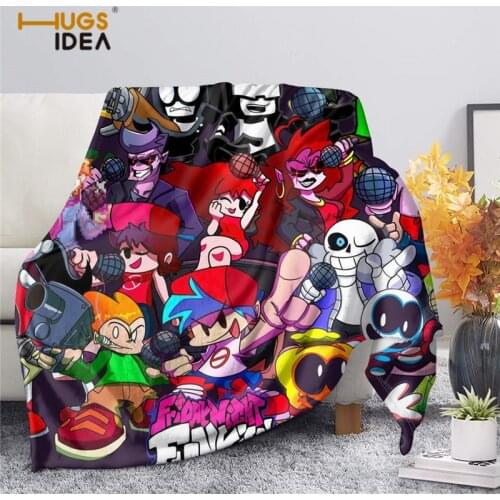 HUGSIDEA Anime Sofa Throw Blanket Cartoon Friday Night Funkin Pattern Sherpa Fleece Blanket for Bed Couch Kids Room Decoration