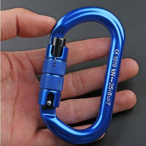 25kn Climbing Carabiner O Shape Outdoor Mountaineering Caving Rock Buckle Climbing Carabiner Safety Auto Master Screw Lock Hook