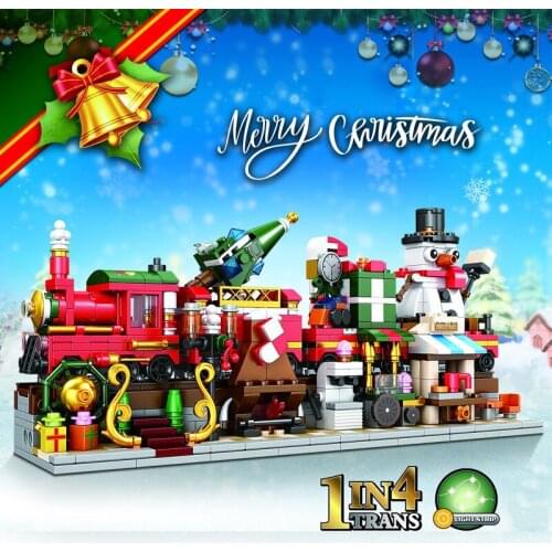 City Creative Series 4-in-1 Street View Christmas Train Snowman Santa Building Blocks Bricks Toys Gifts