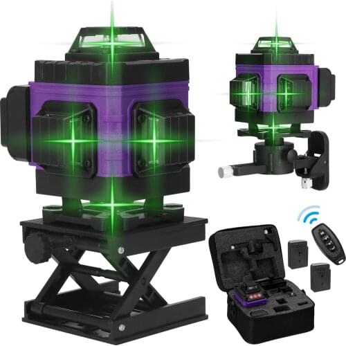 4D 16 Lines Laser Level Cross Vertical Horizontal Lines with 360 Self-leveling Function With Li-ion battery For Remote Control