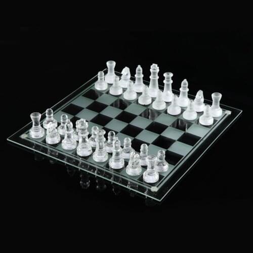 32 Pieces Glass Frosted Traditional Chess Set Board Game Best Gift