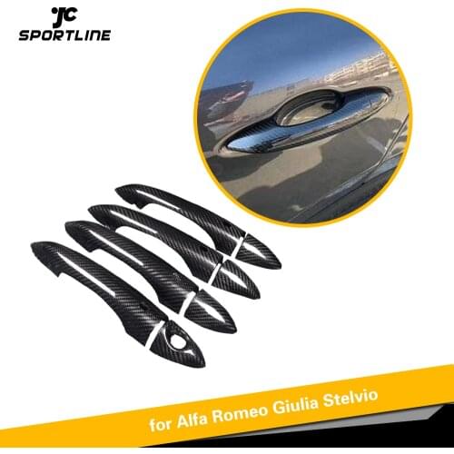 For Alfa Romeo Giulia Stelvio Carbon Fiber Door Handle Trim Cover 2017 2018 2019