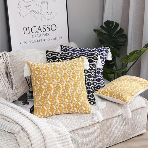 Yellow Navy Jacquard Cushion Cover Black GeometricHome Decoration Pillow Cover Sofa Pillowcase Pillow Sham 45X45CM/30X50CM