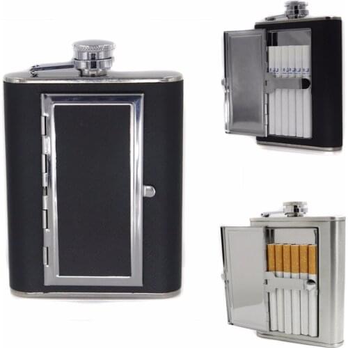 Portable Stainless Steel Liquor Wine Alcohol Flagon Hip Flask + Cigarette Case Black 2018 New