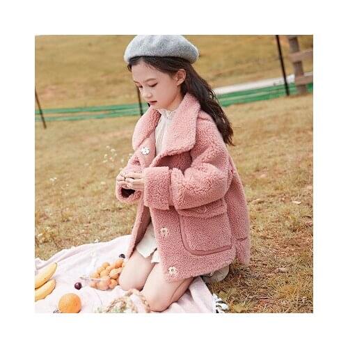 New spring and autumn winter girls baby coat childrens clothing coat girls in the long section of wool one grain velvet coat