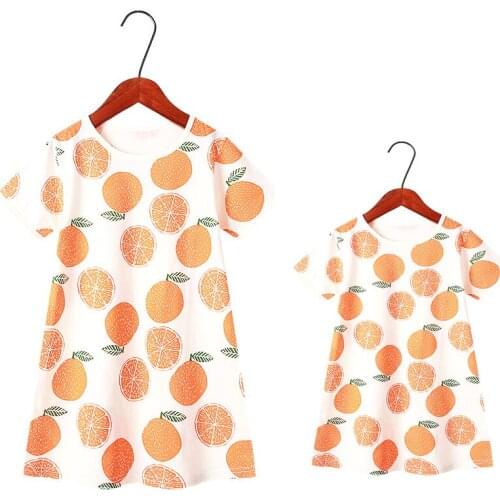 Mother Kids Clothes Matching Family Outfits Summer Cotton Print Pajamas Girls Nightgowns Sleepwear Short Sleeve Look Homewear