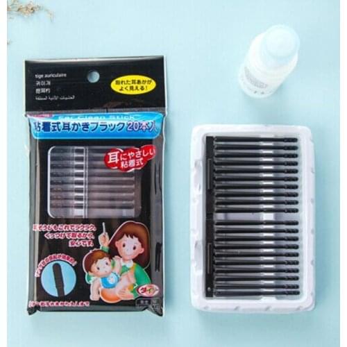 20Pcs/Pack Black Disposable Sticky Ear Swabs Pick Spiral Tips Wax Removal Remover Tool Kit Nasal Cleaner Stick Portable #11