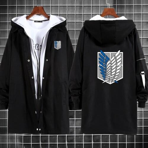 Attack on Titan black white Overcoat anime Long Trench Coat Eren Mikasa Levi Cosplay Jacket Long Solid Windbreak Coat