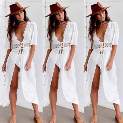 Sexy Ladies Women Solid White Bikini Cover Up Beach Dress Swimwear Chiffon Beachwear Bathing Suit Summer Holiday Kimono Cardigan