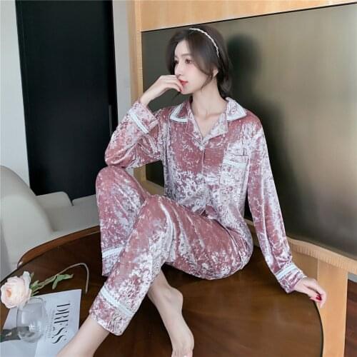 Sexy Notched Women Velour Pajamas Sets 2PCS Bride Wedding Underwear Pyjamas Suit Loungewear Spring Autumn Sleepwear Home Wear