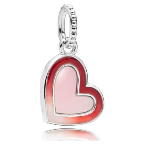 Genuine 925 Sterling Silver Charm Red To Pale Pink Asymmetric Heart Of Love Pendant Beads Fit Pan Bracelet Diy Jewelry
