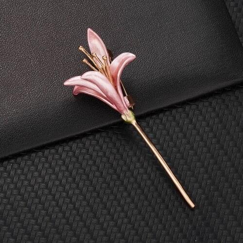 RINHOO Simple Elegant Enamel Pins Bouquet Brooches White Pink Flower Pins Enamel Leaves Plant Brooch Women Clothing Accessories